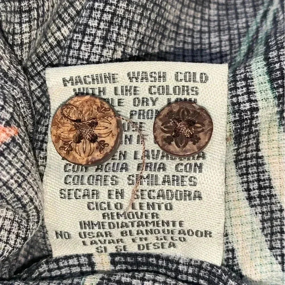 Solitude 100% Silk Hawaiian Shirt Washable Wooden Button Down Men’s Medium Black - Picture 7 of 7